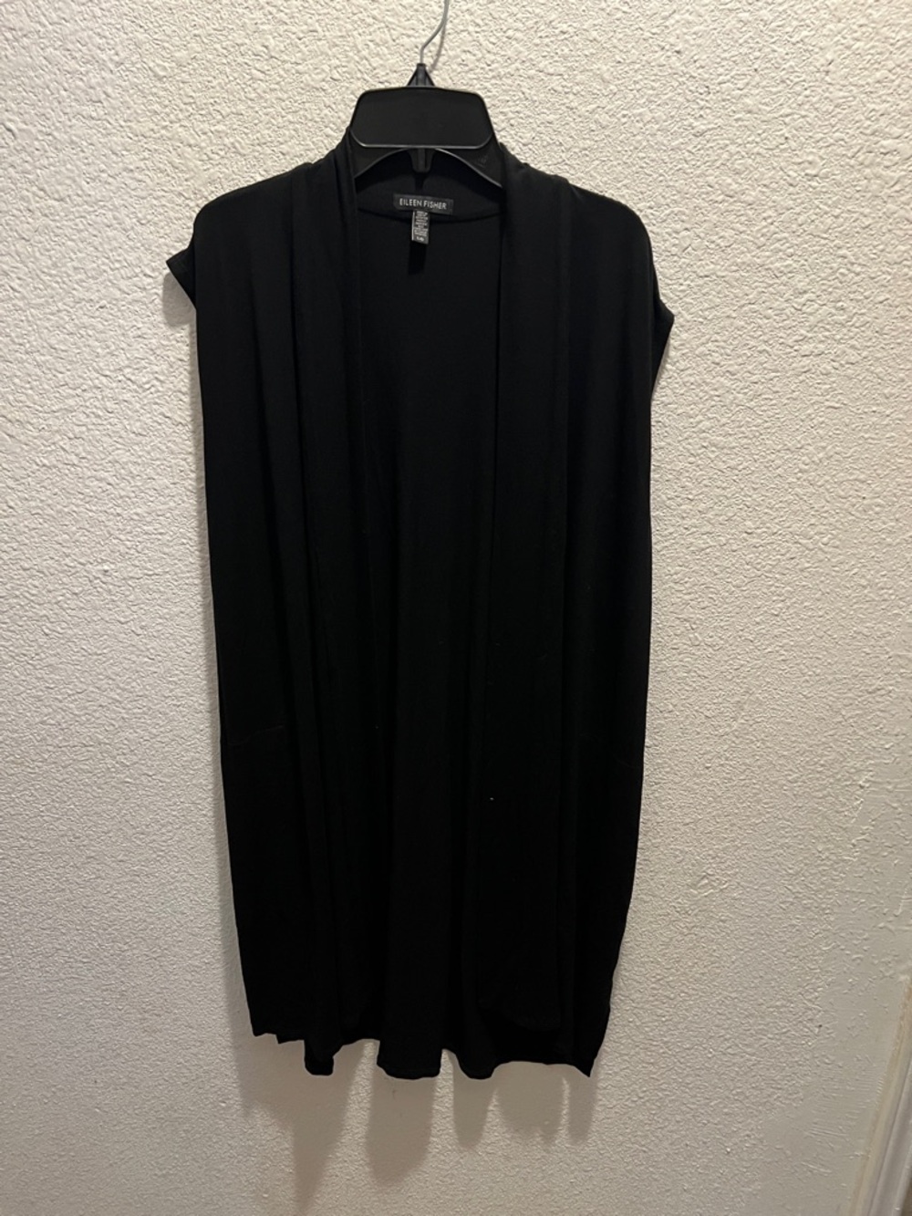 Eileen Fisher Black Open-Front Long Sleeveless Vest